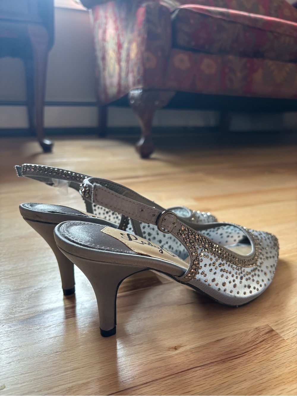 Lady Couture Silver Embellished Slingback Pumps - Picture 4 of 5